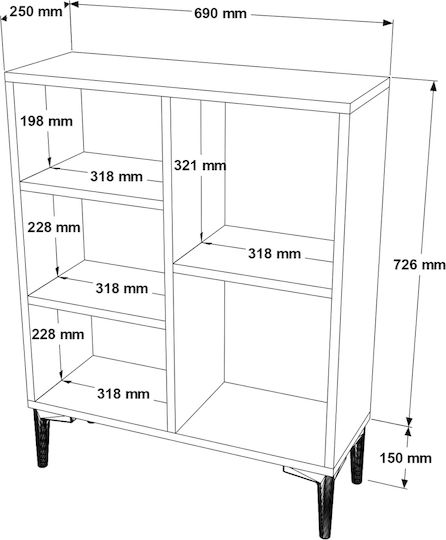 Beckton Pine Bookcase 69x25x87.6cm