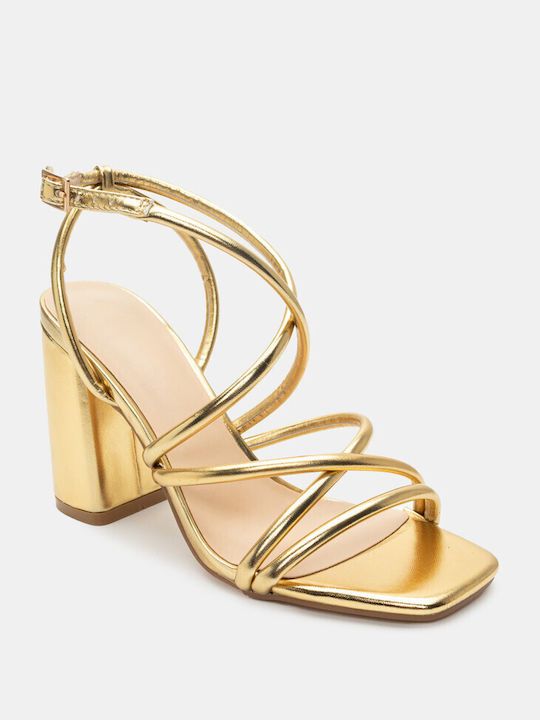 Strappy Sandals with Buckles & Studs 4258709-gold