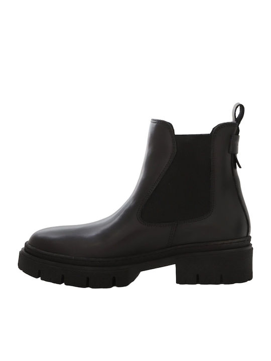 Leder Damen Chelsea Stiefeletten mit mittlerem Absatz Schwarz
