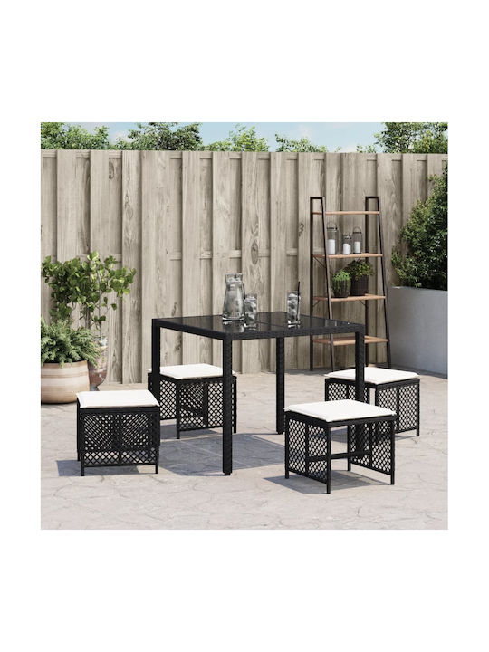 Băncuțe De Grădină Cub Pentru Exterior Rattan Cu Pernă Negre 4 Buc 41x41x36cm