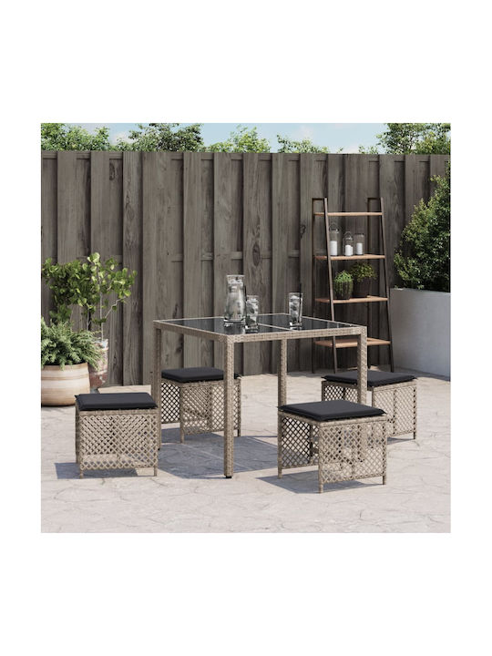 Băncuțe De Grădină Cub Pentru Exterior Rattan Cu Pernă Gri 4 Buc 41x41x36cm