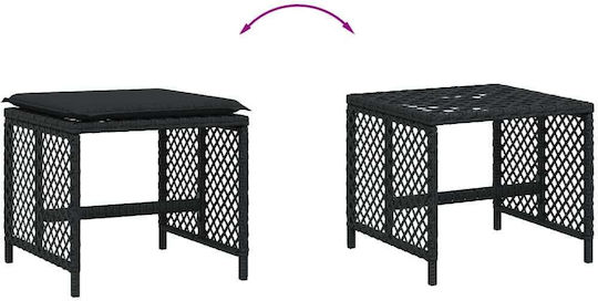 Garden Stool Cube Outdoor Rattan with Cushion Black 4 Pieces 41x41x36cm