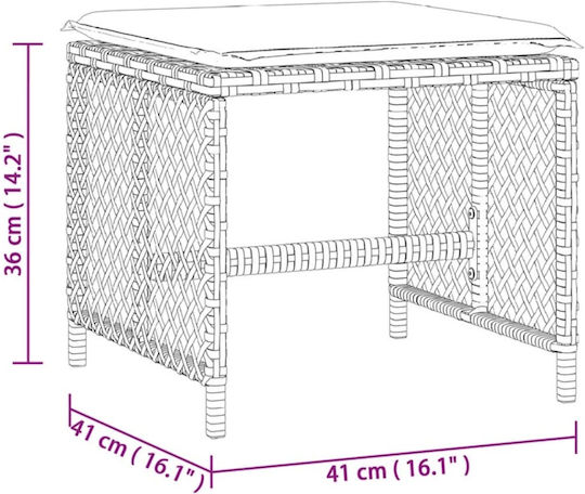 Garden Stool Cube Outdoor Rattan with Cushion Black 4 Pieces 41x41x36cm