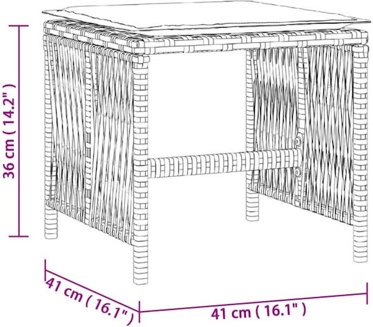 Garden Stool Cube Outdoor Rattan with Cushion Black 4 Pieces 41x41x36cm