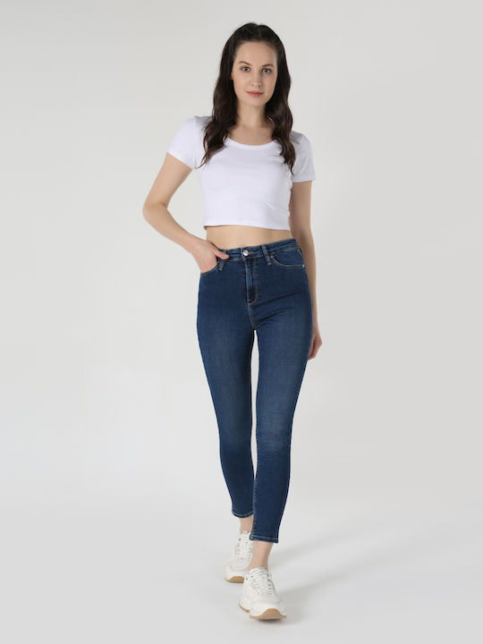 Women's Fabric Trousers Skinny Fit Albastru