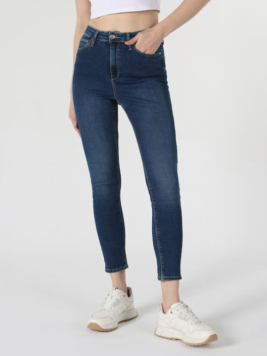 Women's Fabric Trousers Skinny Fit Albastru