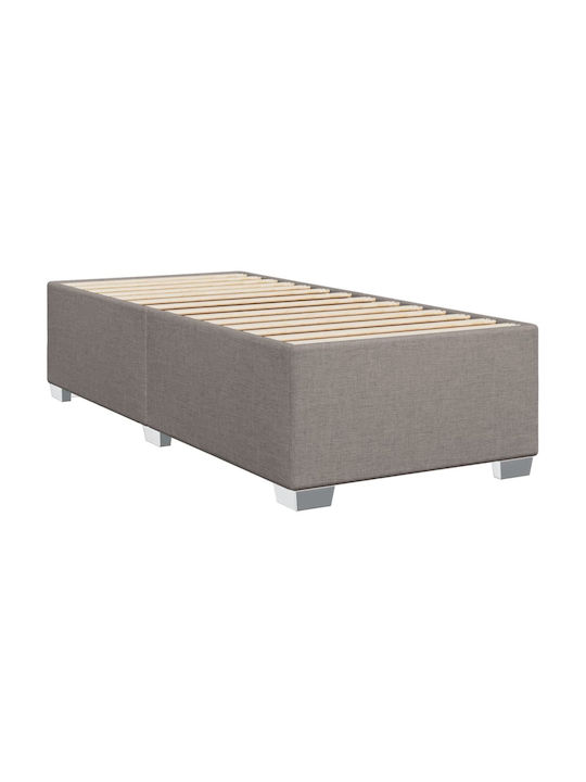 Pat Single Bej-gri cu Lamele & Saltea 100x200cm