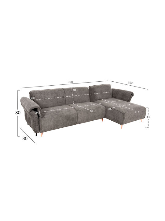 Mailo Corner Couch Bed with Reversible Angle Dark Gray 300x150x87cm