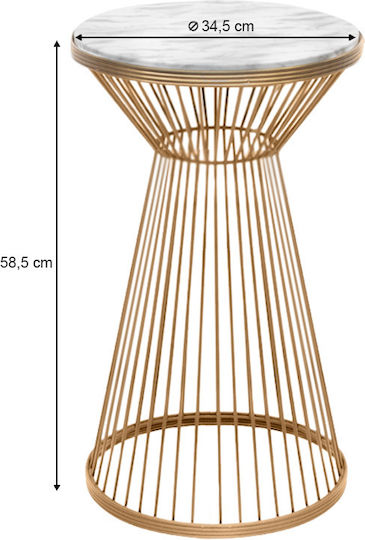 Кръгла Странична Кафе Маса Cresta Дървена Златиста / Бяла Ш34.5xД34.5xВ58.5см