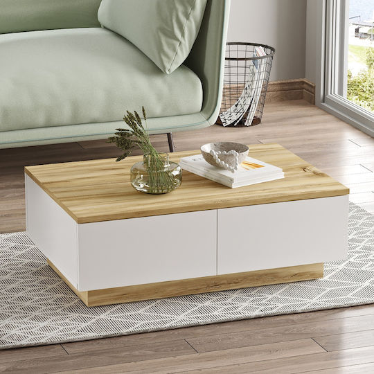 Rectangular Central Coffee Table Arnos Wooden White/Natural W90xL60xH31cm