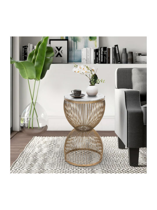 Round Side Table Stella Wooden Gold / White L34.5xW34.5xH56.5cm