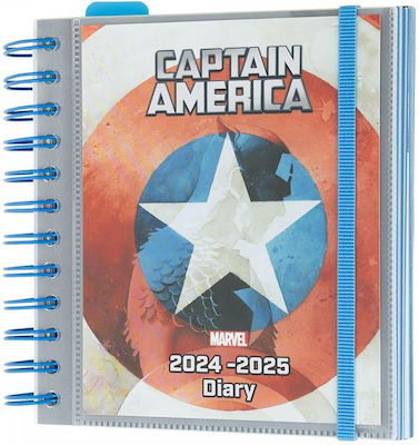 Agendă academică cu copertă moale în spirală 2024/2025 zilnică 11 luni 14x16cm Marvel Captain America