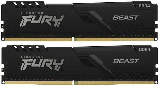 Kingston Fury Beast DDR4 16GB RAM με 2x8GB Modules και Ταχύτητα 3600 για Desktop