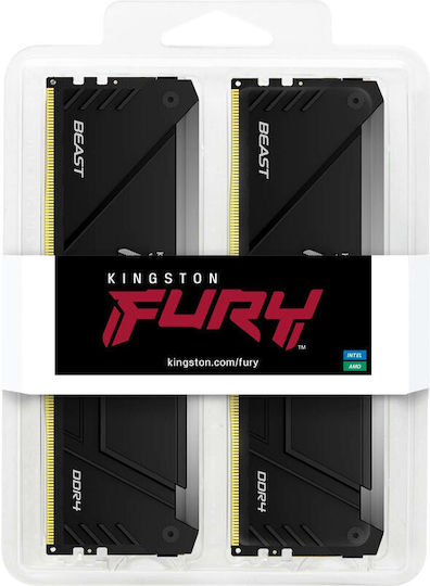 Kingston Fury Beast DDR4 32GB RAM με 2x16GB Modules και Ταχύτητα 3600 για Desktop