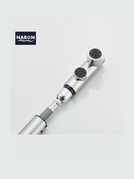 Naron Nr1088 Baterie Chiuvetă Bucătărie Bancă Cu Duș Extractibil Mat Nichel