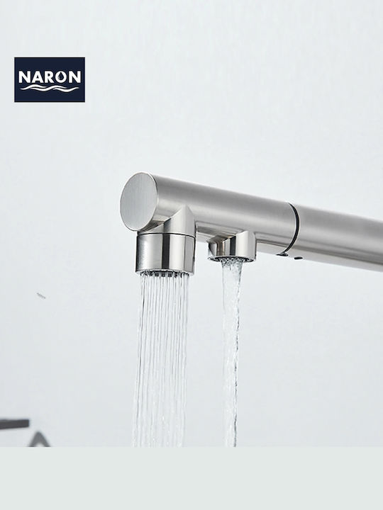 Naron Nr1088 Baterie Chiuvetă Bucătărie Bancă Cu Duș Extractibil Mat Nichel