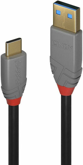 Lindy Anthra USB 3.1 Cable USB-C male - USB-A 100W PD Μαύρο 1.5m 36912