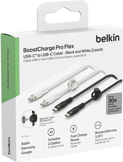 Belkin 2Pack Braided USB 2.0 Cable USB-C male - USB-C PD Μαύρο 1m CAB011BT1MBW2PK 2τμχ