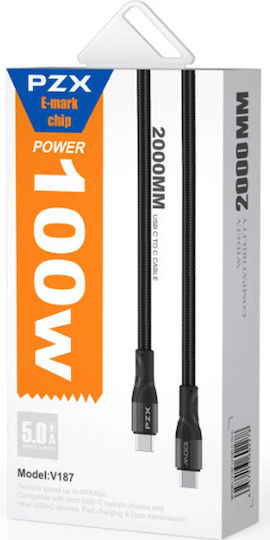 PZX V187 USB 2.0 Кабел USB-C Мъжки - USB-C 100W Захранване PD Черен 2м 736