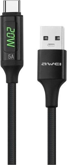 Awei CL-123T LED USB 2.0 Cable USB-C male - USB-A Black 1m (CL-123T)