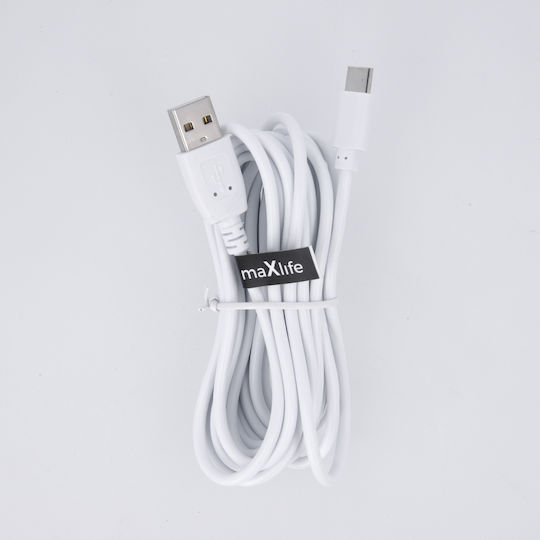 Maxlife Cablu USB 2.0 USB-C Masculin - USB-A Alb 3m MAXLIFETYPEC3