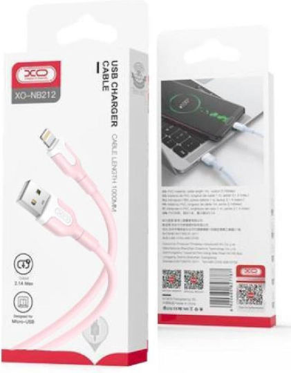 XO NB212 USB to Lightning Cable Ροζ 1m (16.005.0203)