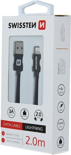 Swissten Braided USB-A to Lightning Cable Black 2m