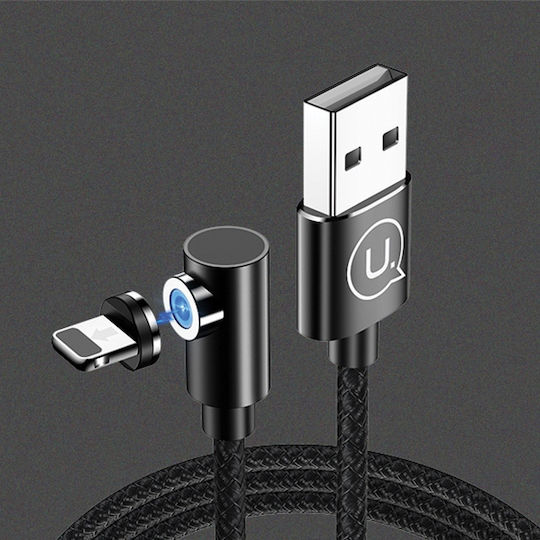 Usams SJ444 Winkel (90°) / Geflochten / Magnetisch Abnehmbar USB-A zu Lightning Kabel Schwarz 1m (SJ444USB01)