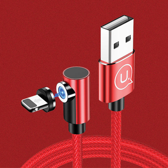 Usams SJ444 Winkel (90°) / Geflochten / Magnetisch Abnehmbar USB-A zu Lightning Kabel Rot 1m (SJ444USB02)