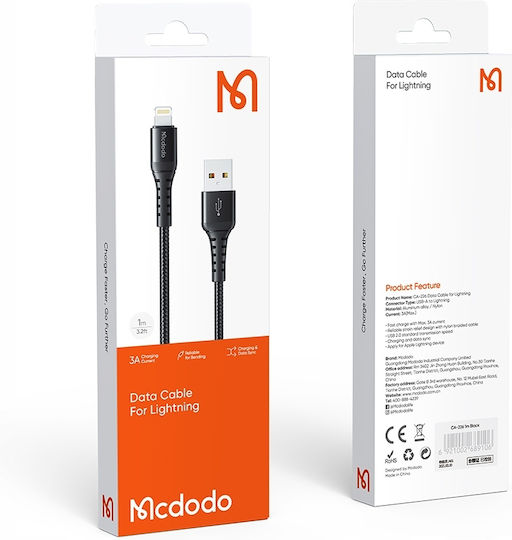 Mcdodo CA-2260 Braided USB-A to Lightning Cable Μαύρο 0.2m