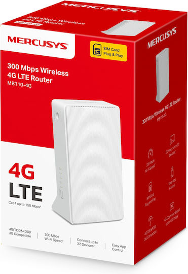 Mercusys MB110-4G v2 Wireless 4G Router Wi‑Fi 4 with 2 Ports