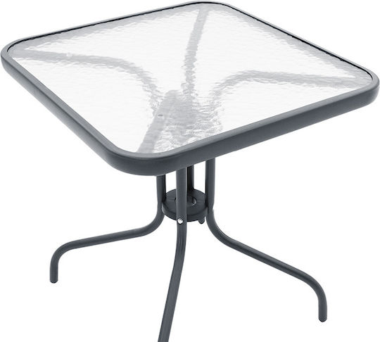 Leno Outdoor Dinner Free Standing Table with Glass Surface and Metal Frame Anthracite 70x70x70cm