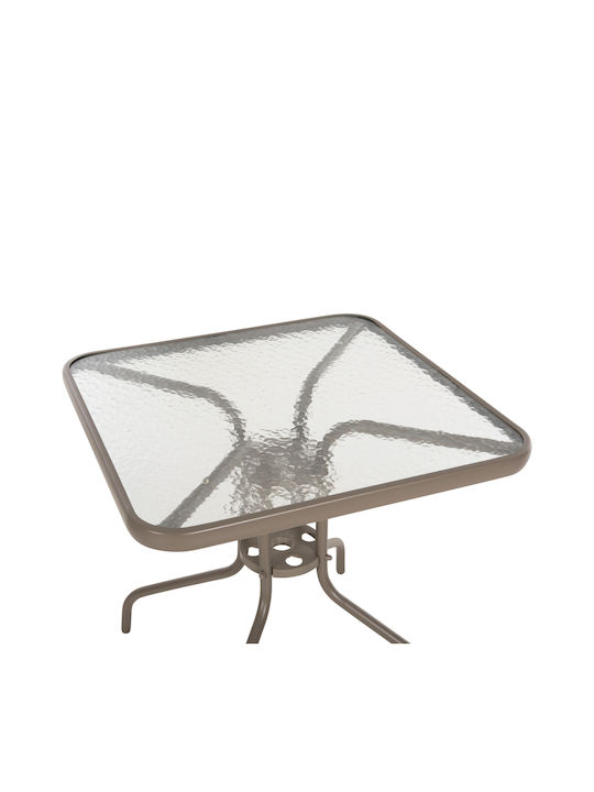 Figo Outdoor Dinner Free Standing Table with Glass Surface and Metal Frame Ecru 70x70x72cm