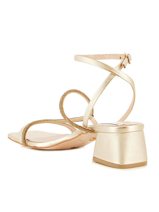 Guy Laroche Leather Women's Sandals Gold with Medium Heel