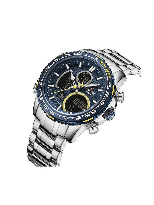 Naviforce Ceas Analogic/Digital Pentru Bărbați 46mm Cronograf Cu Baterie Cu Brățară Din Oțel Inoxidabil Argintie