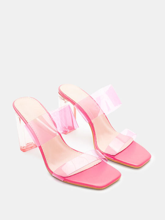 Mules with Transparent Strap & Transparent Heel 4269008-fuchsia