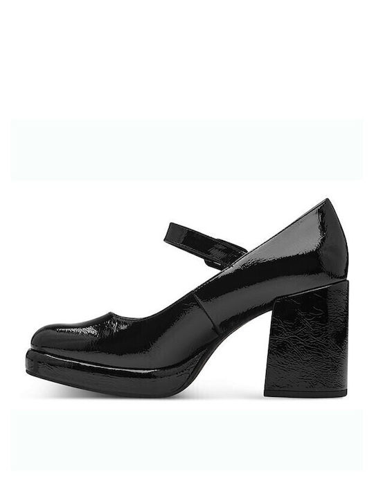 Synthetic Leather Black High Heels with Strap