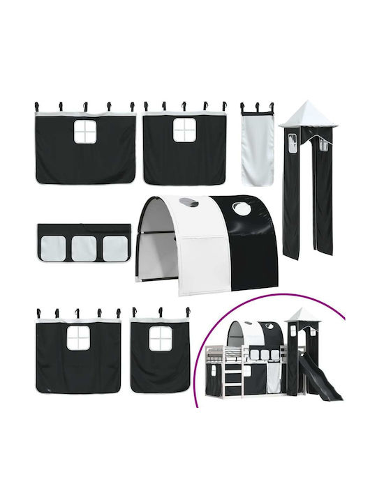 Pat pentru Copii Loft Bed Single Alb-Negru pentru Saltea 90x200cm