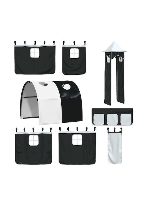 Pat pentru Copii Loft Bed Single Alb-Negru pentru Saltea 90x200cm