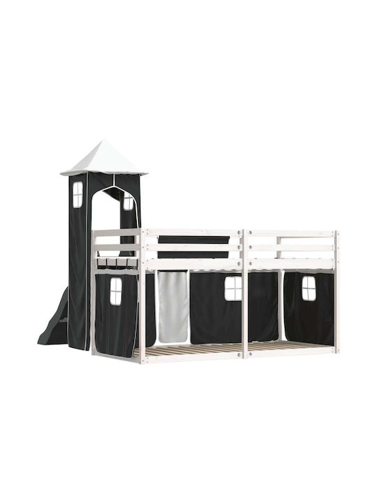 Pat pentru Copii Loft Bed Single Alb-Negru pentru Saltea 90x200cm