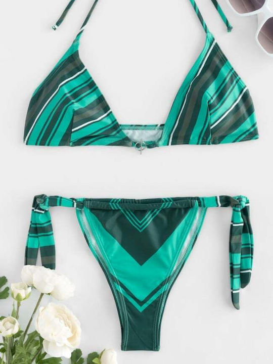 Set Bikini Τριγωνάκι Ριγέ Πράσινο