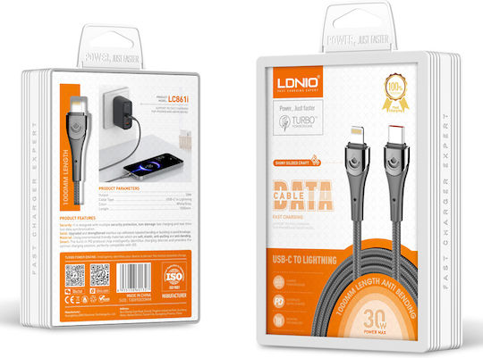 Ldnio Braided USB-C to Lightning Cable 30W Γκρι 1m (LC861)