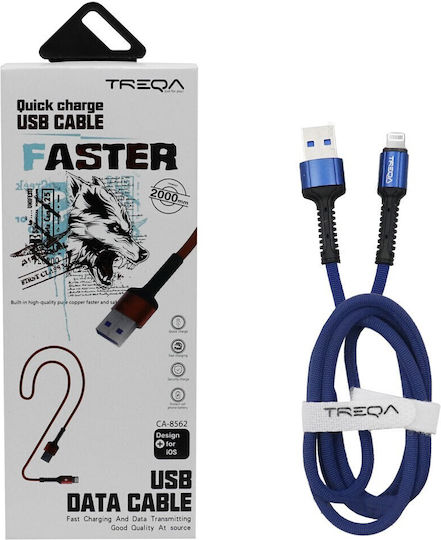 Treqa CA-8562 Cablu Braided USB-A La Lightning Albastru 2m CA-8562