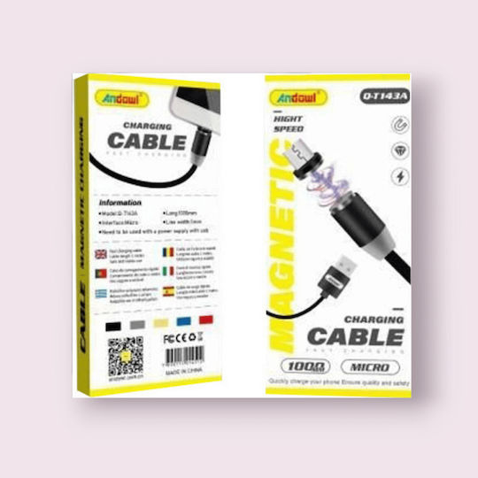 Andowl Qt143 Магнитно отделяемо USB-A към Lightning кабел Черен 1м (Q-T143)