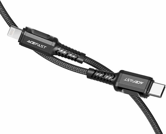 Acefast Плетена USB-C към Lightning кабел 30W Черен 1.2м (C1-01)