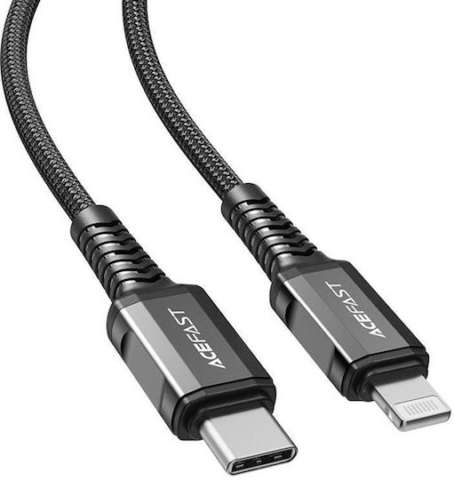 Acefast Плетена USB-C към Lightning кабел 30W Черен 1.2м (C1-01)