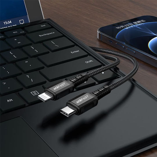 Acefast Плетена USB-C към Lightning кабел 30W Черен 1.2м (C1-01)