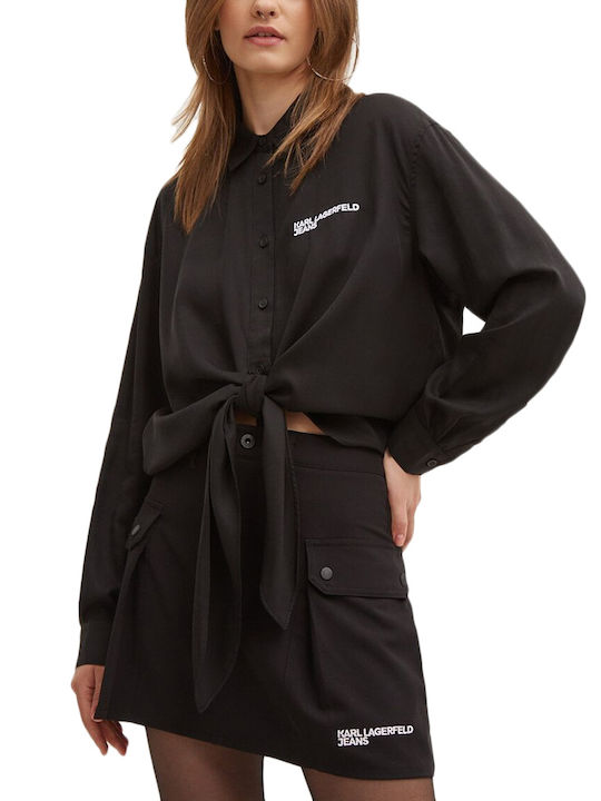 Karl Lagerfeld Women's Denim Long Sleeve Shirt Black
