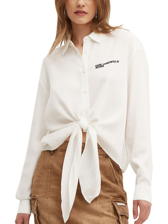 Karl Lagerfeld Women's Denim Long Sleeve Shirt White