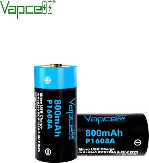 Vapcell Επαναφορτιζόμενη Μπαταρία 16340 800mAh 3.6V 1τμχ
